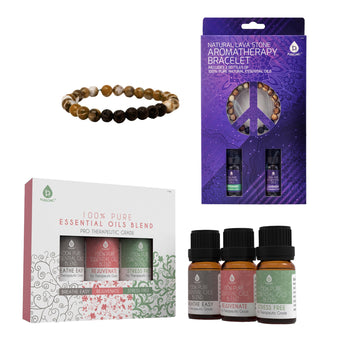 Aromatherapy Bliss Bundle: Lava Stone Bracelet + Pure Essential Oils.