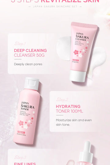 Sakura Kit Skin Care Sets Moisturizing and Reducing Fine Lines Cleansing Pore Product 5-Piece Korean Christmas Gift Set